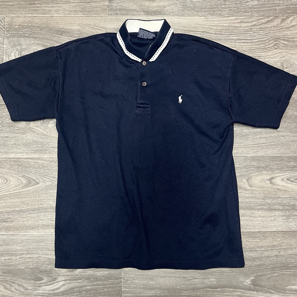 Vintage Polo Ralph Lauren Polo Shirt Short Sleeve Collared Logo Navy 0070